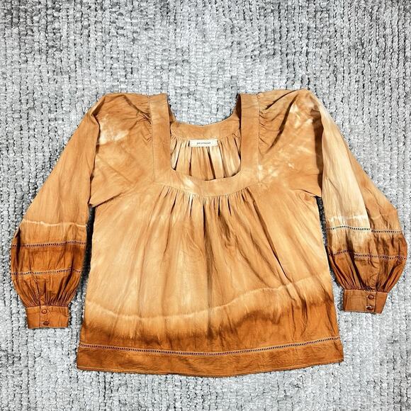 Women's Boho‎ Long Sleeve Blouse Medium Peasant Ombré Cotton Pumpkin Cottagecore - Picture 2 of 11